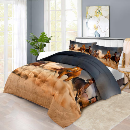 Western Horse Comforter Set Queen for Boys,Brown Western Cowboy Bedding Sets Queen Size, Farm Style