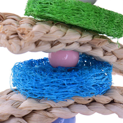 Hypeety Pet Bird Parrot Swing Chewing Toy Natural Sepa Takraw with Happy Twist Colorful Bead Swing