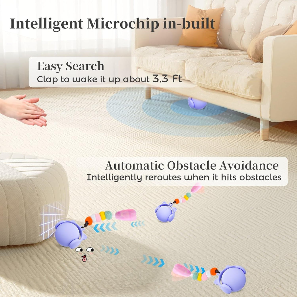 ORSDA Cat Toys for Indoor Cats, New Intelligent Voice Timing Touch Control Cats Ball, Simulate