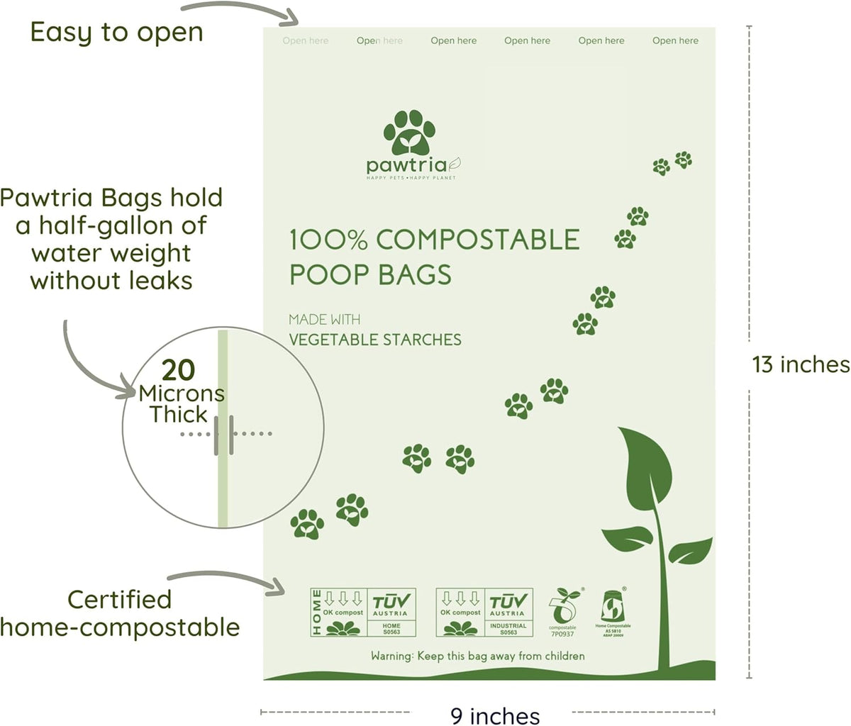 Pawtria Certified Home Compostable Dog Poop Bags (480), Value pack, Biodegradable Poop Bags, Cat