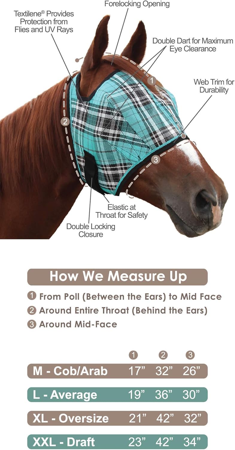 Kensington Fly Mask with Fleece Trim for Horses — Protects Face and Eyes Helps Block Sun Rays While