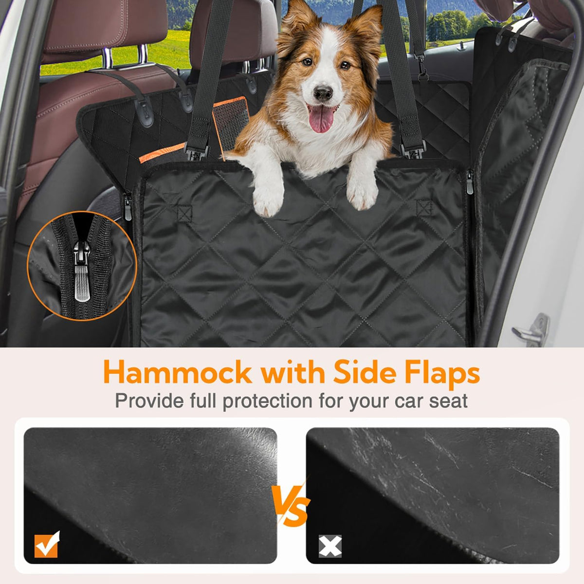 Kytely Dog Car Seat Cover for Back Seat,600D Heavy Duty Dog Hammock for Car with Side Flap,100%