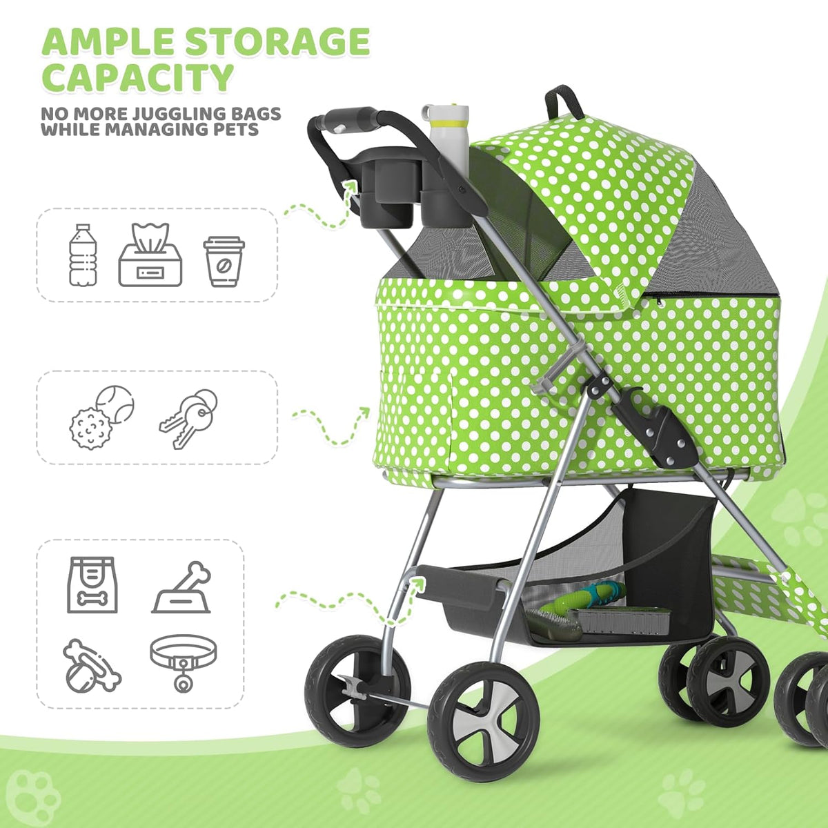 Magshion Foldable Pet Stroller, 3-in-1 Dog Travel Jogger with Detachable Carrier, Cup Holder