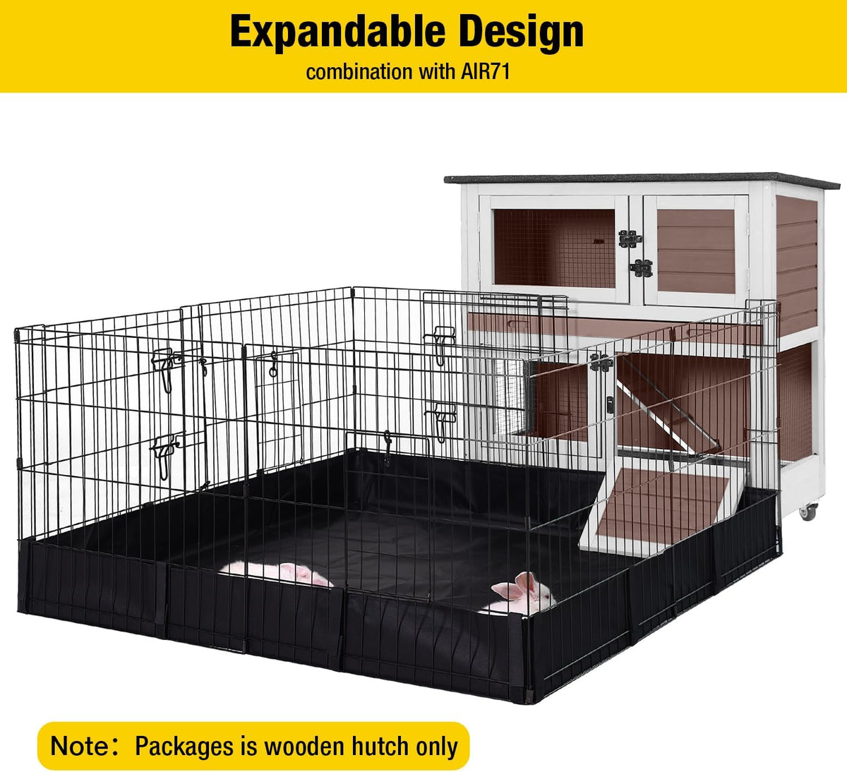 AIVITUVIN Wooden Rabbit Hutch Indoor Outdoor Rabbit Cage with Two Removable Trays Bunny Cage on