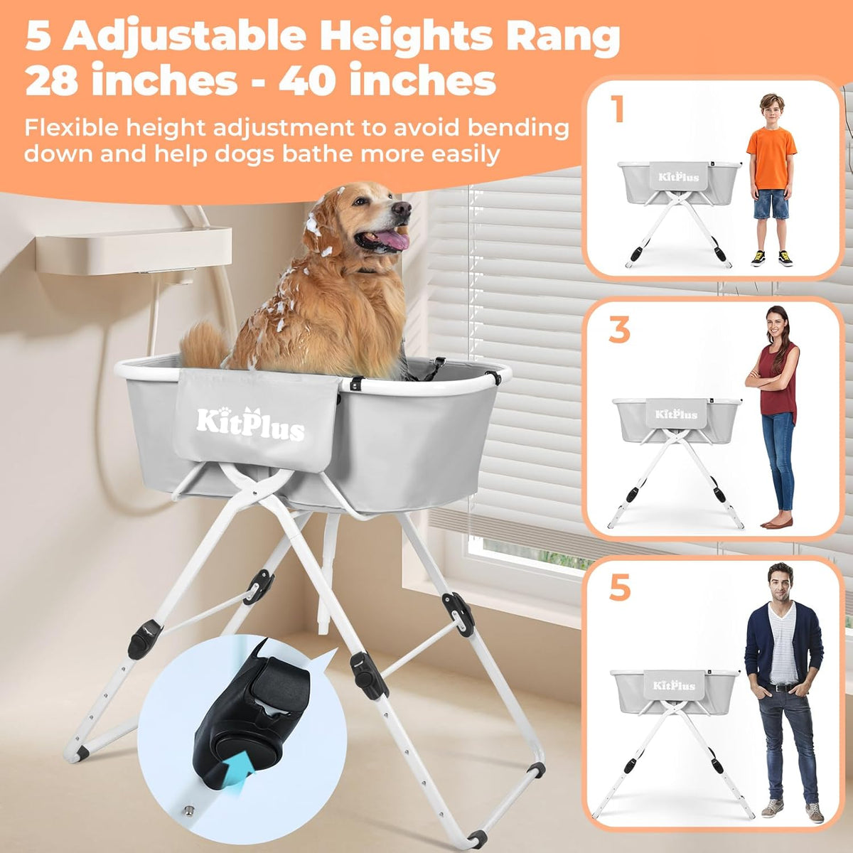 Elevated Dog Bathtub, 5 Height Adjustable Portable Dog Wash Station for Small to Large Pets