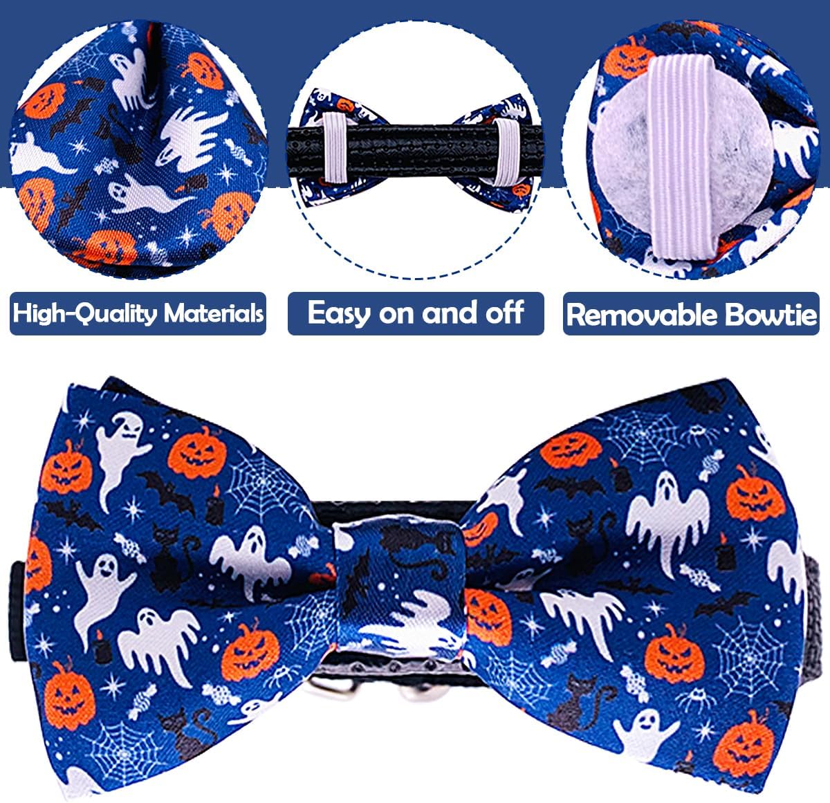 PET SHOW 10pcs Halloween Large Dog Bow Ties for Medium Big Detachable Dogs Bowties with Elastic