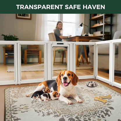 FXW AuraSpace Acrylic Indoor Unleashed Dog Playpen for Medium Dogs, 35 Inch, 10 Panels, White