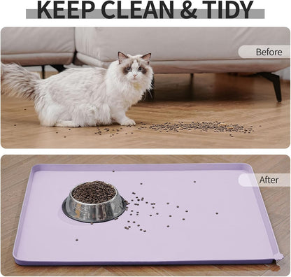 Waterproof Pet Feeding Mat with High Raised Edges, Heavier and Thicker Placemats for Cat Dog Water