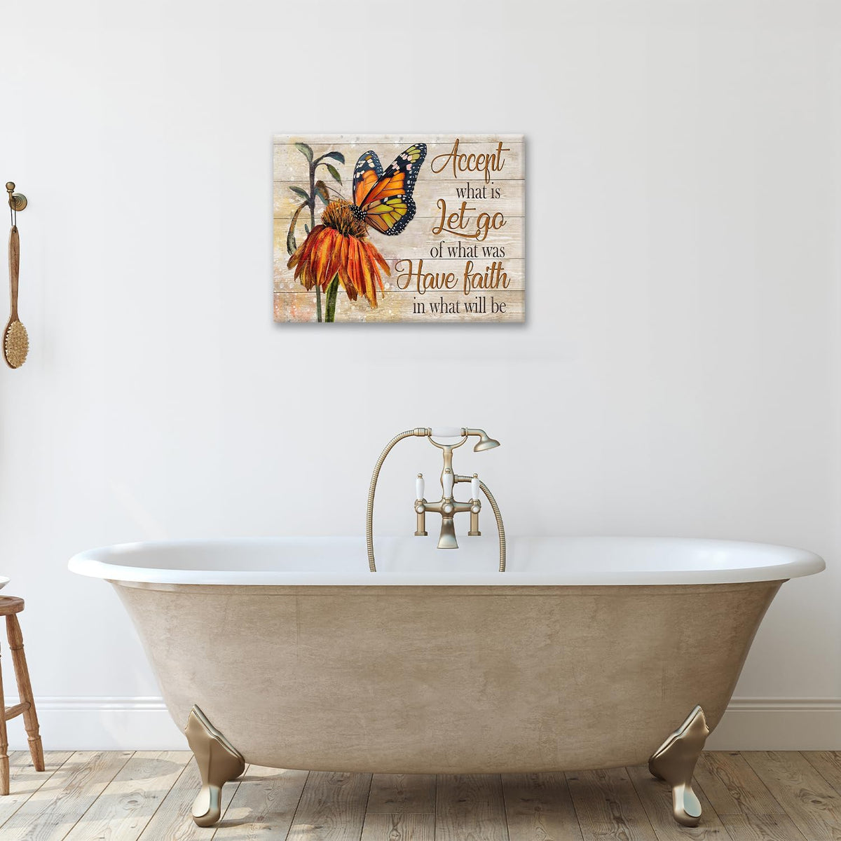 Farmhouse Butterfly Bathroom Pictures Wall Art, Rustic Floral Country Bathroom Wall Decor, Daisy