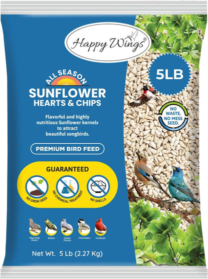 Sunflower Hearts & Chips - Sunflower Kernels and Chips Bird Food - 5 Lb No Mess, No Waste I No Grow