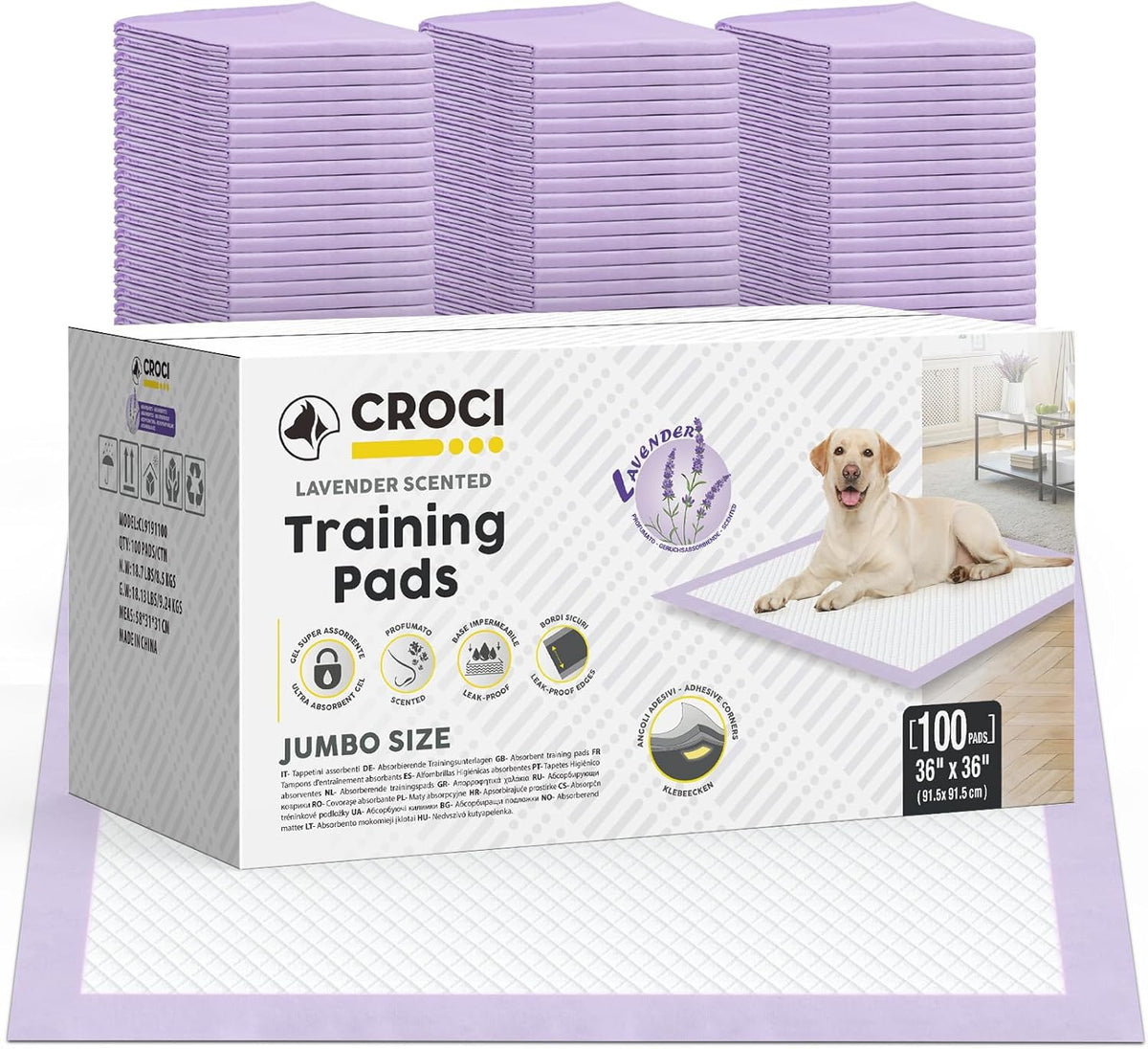 CROCI Dog Pads Extra Large 36x36in, Puppy Pads with Adhesive Tabs Super Absorbent Up to 11 Cups