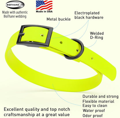 Dogline Biothane Waterproof Dog Collar Strong Coated Nylon Webbing with Black Hardware Odor- Proof
