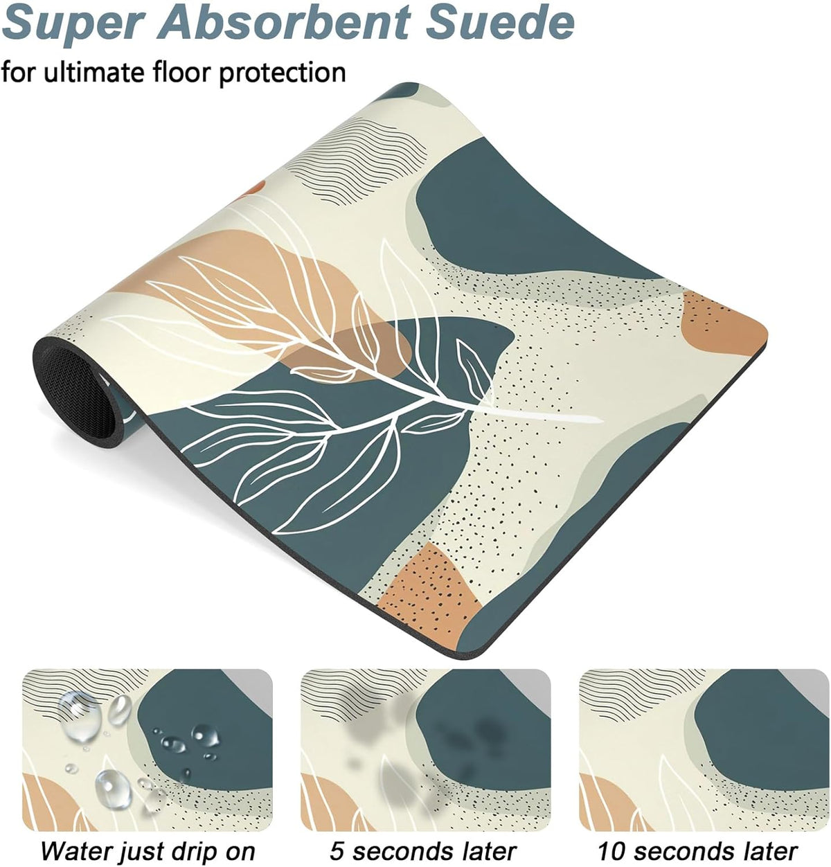 Rnivvi Dog Food Mat, 12" x 19" Boho Absorbent Dog Cat Bowl Mat for Food and Water, Cute Anti-Slip