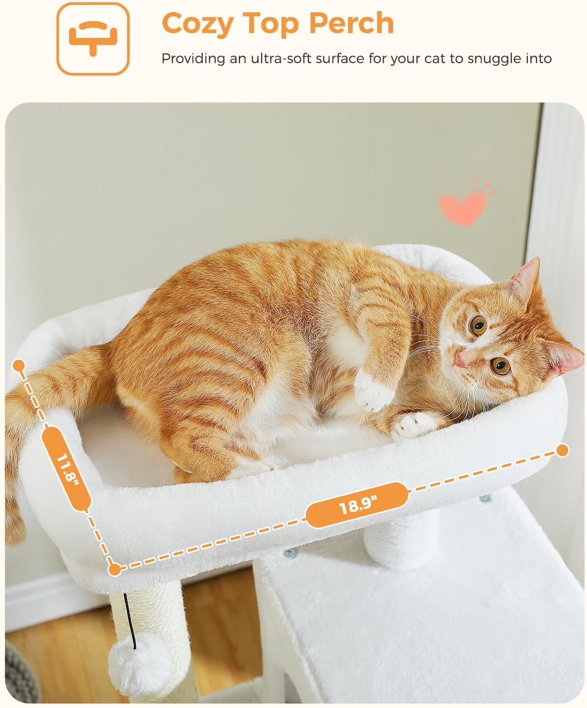 White Cat Tree for Indoor Cats, 45.7" Multi-Level Cat Tower with Large Metal Frame Hammock, Cat