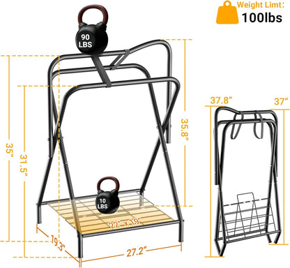 Dunatou Saddle Rack Freestanding Saddle Stand Foldable Horse Saddle Storage Rack Full Size Saddle