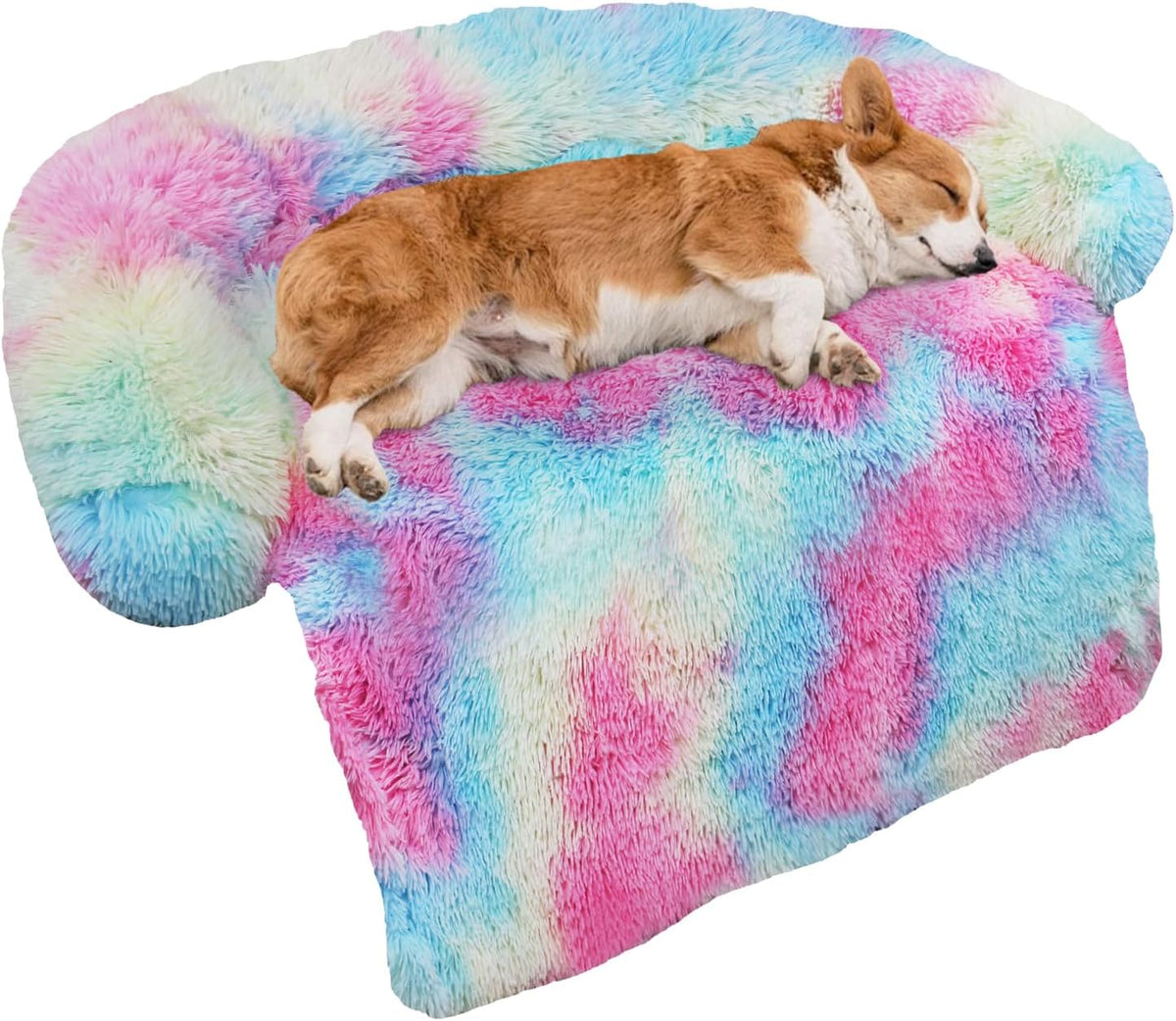 GGIB Calming Dog Bed Fluffy Plush Dog Mat for Furniture Protector with Removable Washable Cover for