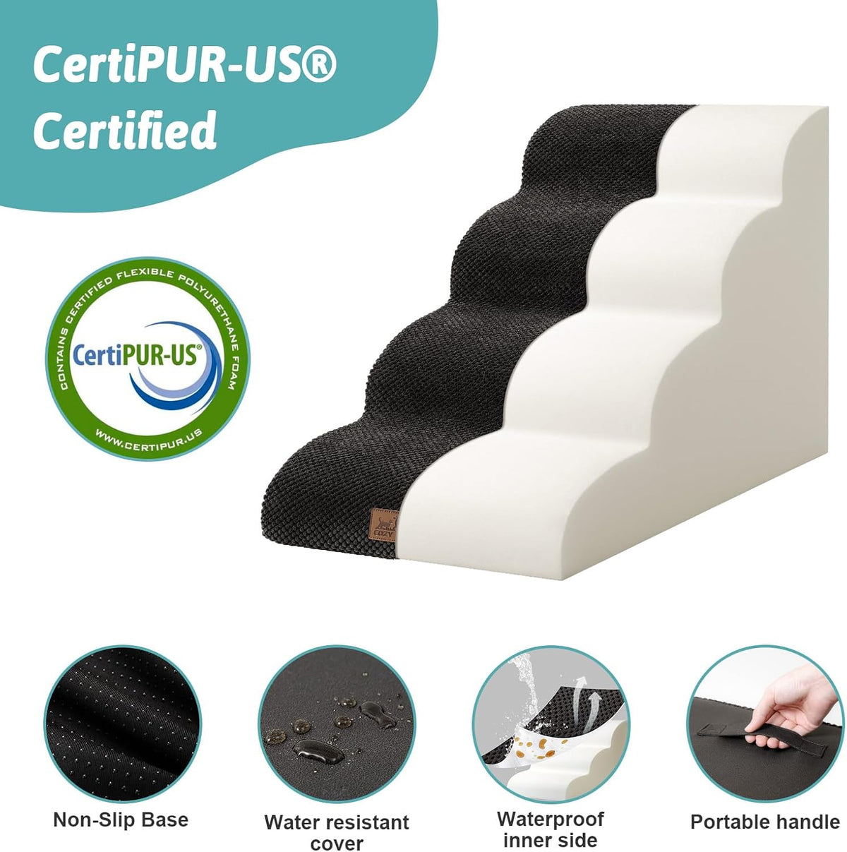 Dog Stairs for Small Dogs 19.7" H, Curved Dog Step for Puppy, Older or Cat, Medium Pet Ramp for