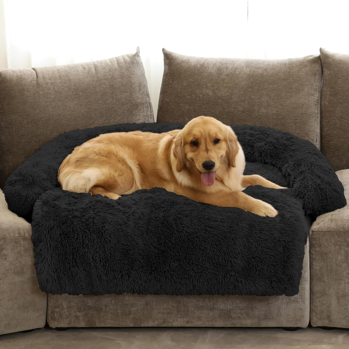 GGIB Calming Dog Bed Fluffy Plush Dog Mat for Furniture Protector with Removable Washable Cover for