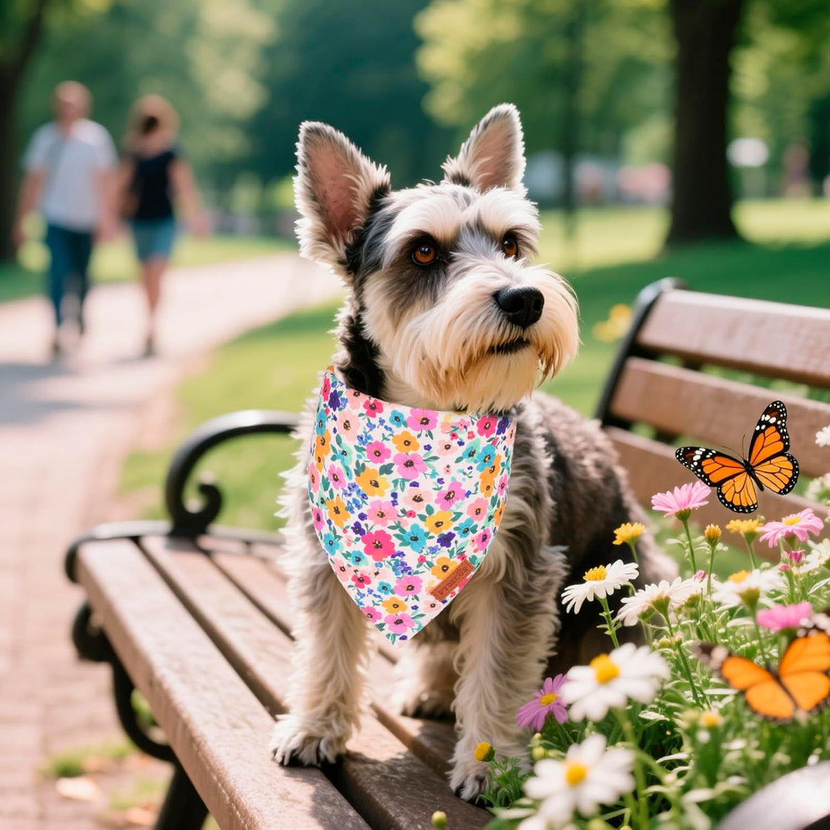 PTDECOR Floral Dog Bandana, Flower Reversible Pets Scarf, Premium Durable Fabric, Adjustable Pink