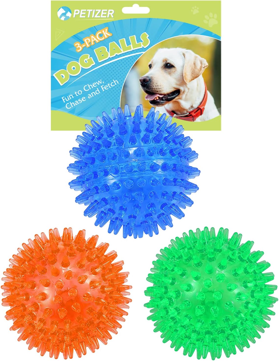 Petizer 3 Pack 2.5" Squeaky Toy Balls, Floating Pool Balls, Spiky Water Toys, Durable Interactive