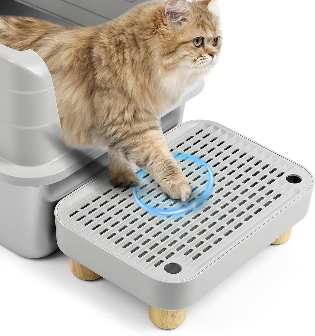 Cat Litter Box Step Ramp, Cat Litter Catcher Mat with Wooden Feet, Filter Function, Cat Pedal Stool