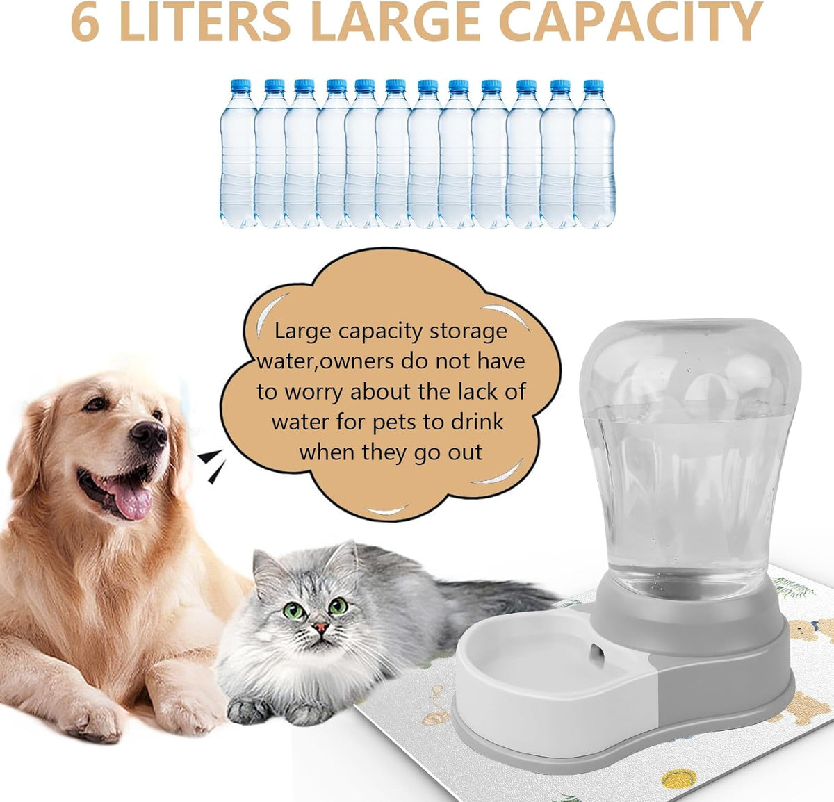 1.58 Gallon Automatic Dog Water Bowl Dispenser - Staltwo Premium Pet Water Dispenser with Non-Slip