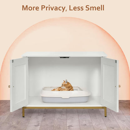 Homhedy Cat Litter Box Enclosure, Cat Washroom Furniture with Metal Frame, Pet House, Fit Most of