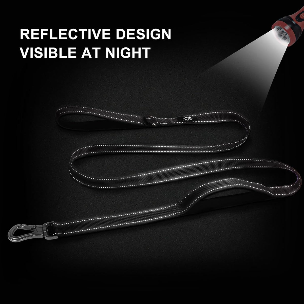 TwoEar 4FT 1IN Strong Black Dog Leash with 2 Padded Handles, Traffic Handle Extra Control