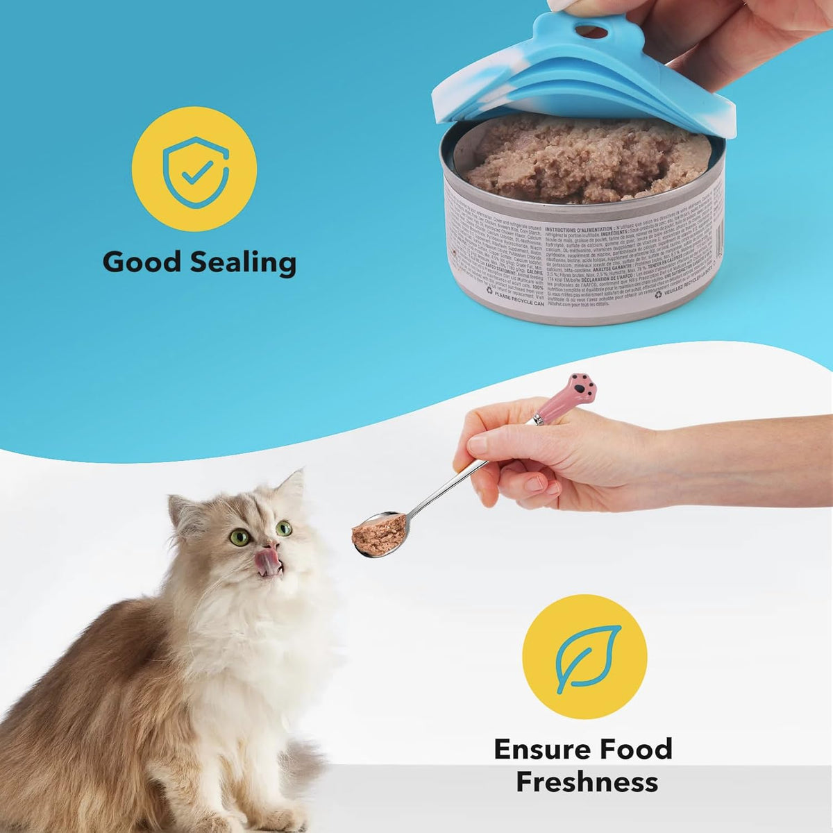 Comtim 5 PCS Pet Food Can Lids & Spoons Set - Silicone Dog Cat Covers With Multi-Function Spatula
