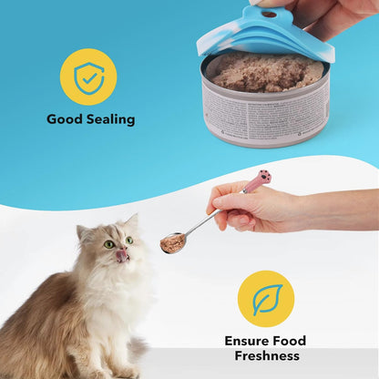 Comtim 5 PCS Pet Food Can Lids & Spoons Set - Silicone Dog Cat Covers With Multi-Function Spatula