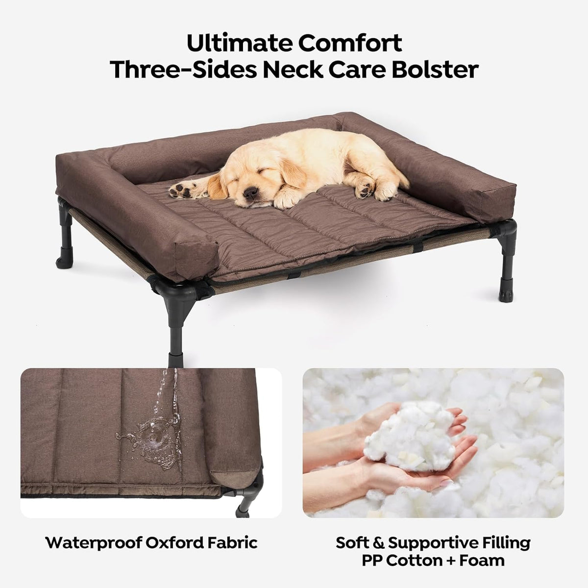 Veehoo Cooling Elevated Dog Bed Add Removable Waterproof Bolster Cushion Mat, Raised Pet Cot with