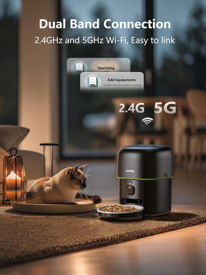 Automatic Cat Feeder with Camera - 5G WiFi Auto Cat Food Dispenser, 1080P HD Video with Night