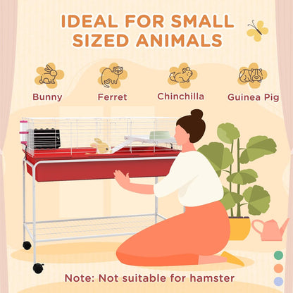 PawHut Two-Story Small Animal Cage Removable from Stand, Guinea Pig Cage with Shelf & Wheels, Pet