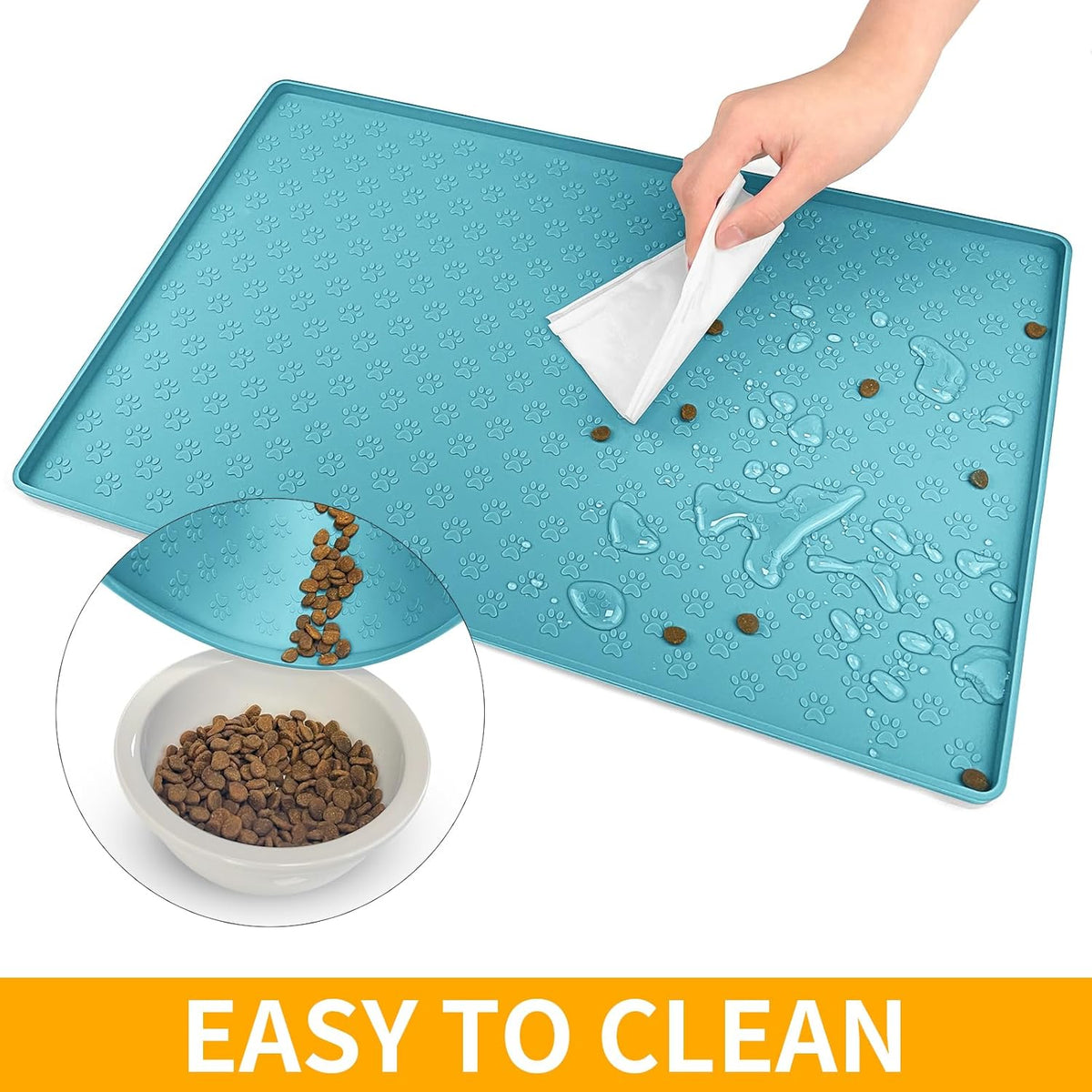 Ptlom Dog Food Mat Anti-Slip Pet Bowl Mats for Food and Water, High-Lips Pet Placemat Prevent Messy