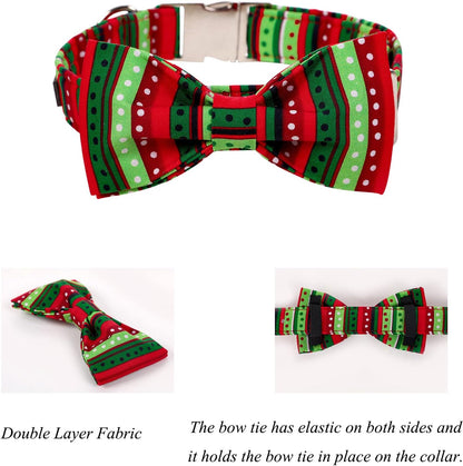 Lionet Paws Christmas Dog Collar with Bowtie, Dog Bowtie Collar with Metal Buckle for Dogs and