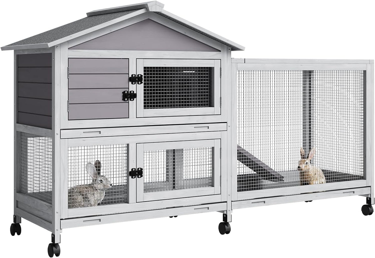 Rabbit Hutch 2-Tier, Small Wooden Chicken Coop with Wheels for Outdoor Use - Weatherproof Small