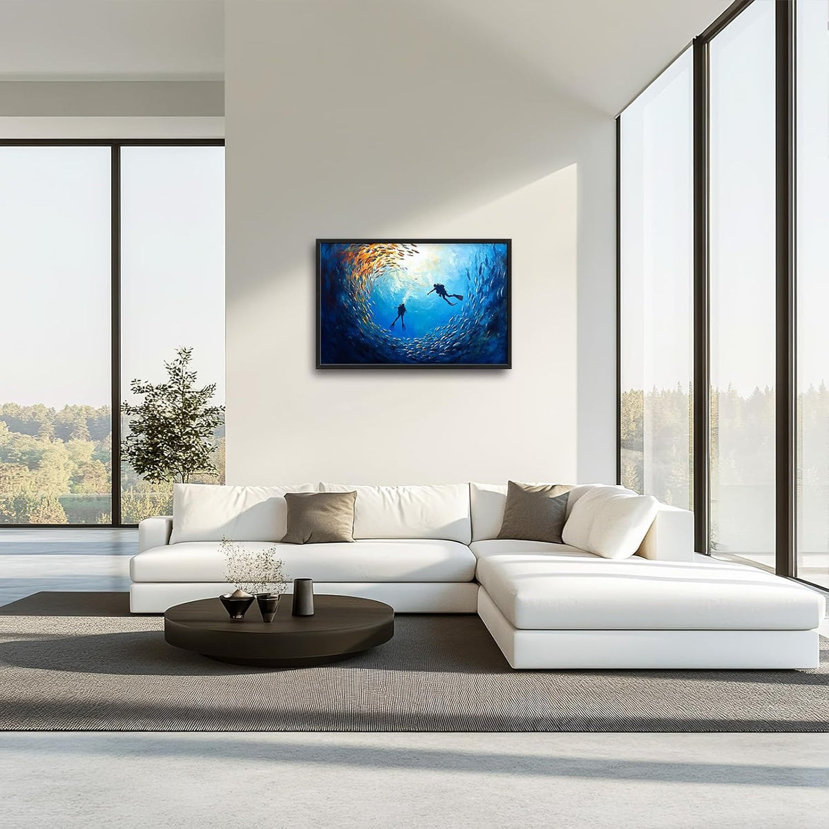 Large Ocean Diving Wall Art for Living Room, Framed Oversized Fish Wall Decor Underwater Marine