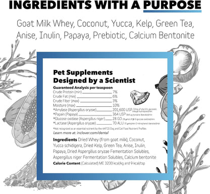 InClover Dog and Cat Dental Powder for Teeth Cleaning and Enamel and Gum Health, Natural Pet