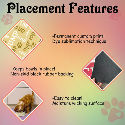 Personalized Dog Cat Feeding Mat Custom Pet Food Mat Waterproof Non-Slip Customized Puppy Name