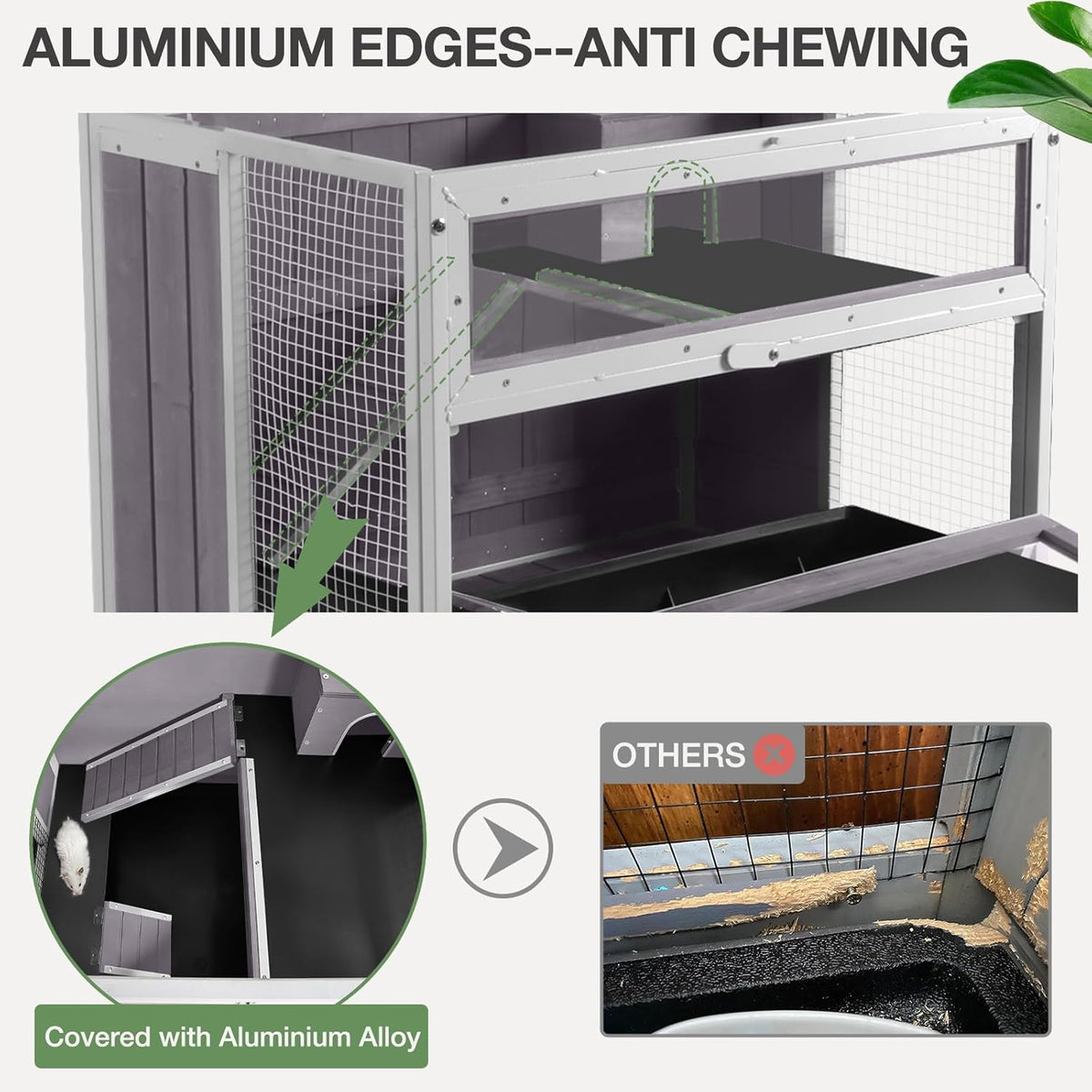 Guinea Pig Cage, Moveable Metal Frame Hamster Cage Anti-Chewing with Aluminium Alloy Edge