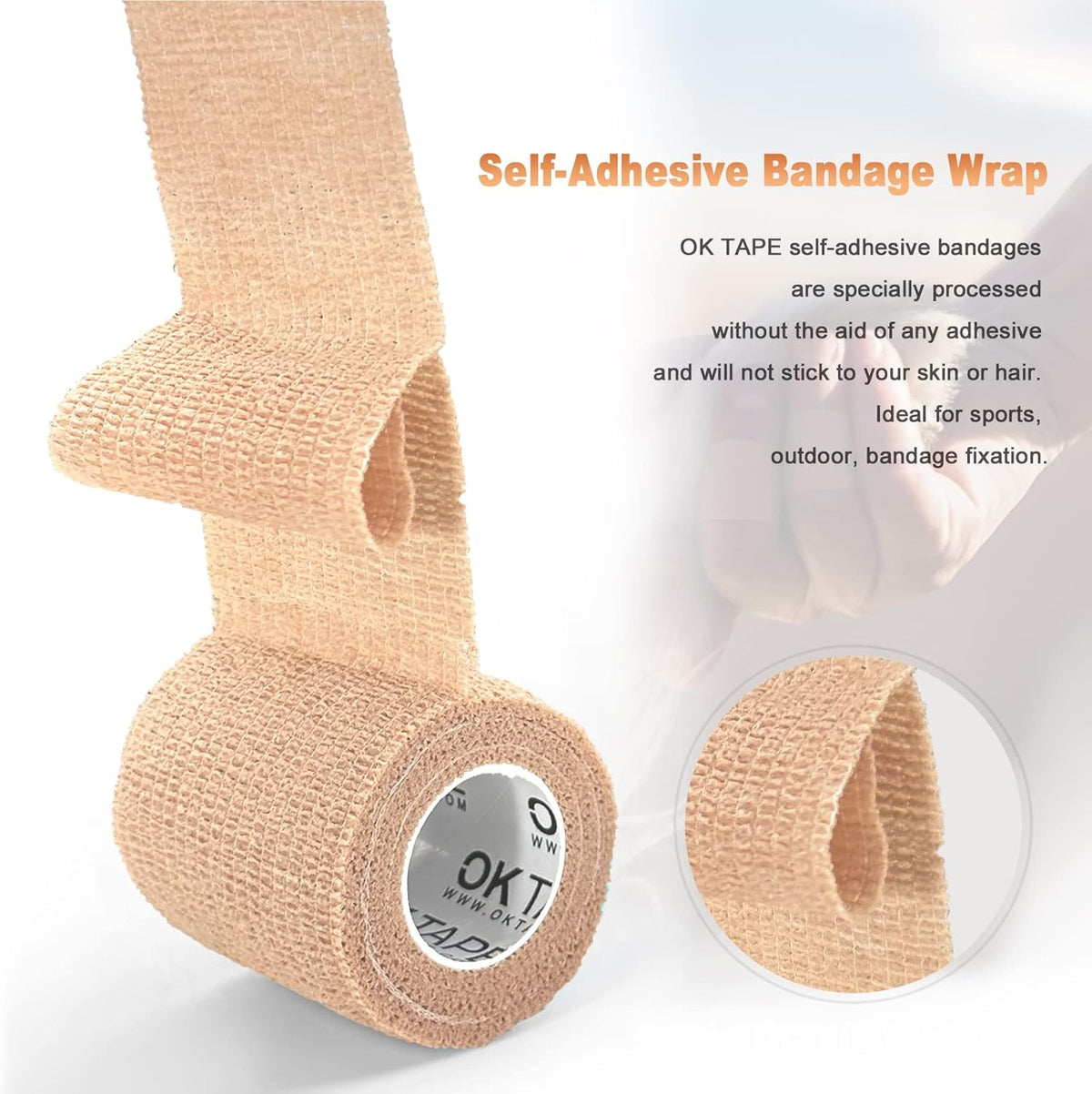 OK TAPE Self Adherent Cohesive Bandages Wrap 12Packs, 2 Inches X 5 Yards, Non-Woven Self Adhesive
