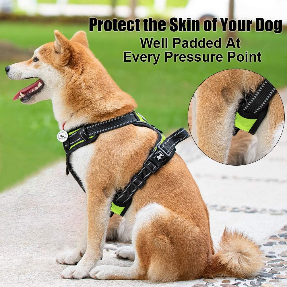 PoyPet No Pull Dog Harness, Reflective Comfortable Vest Harness with Front & Back 2 Leash