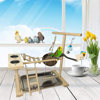 Parakeet Playground Bird Play Stand Natural Wood Perch Gym Parrots Nest Climb Swing Ladders with