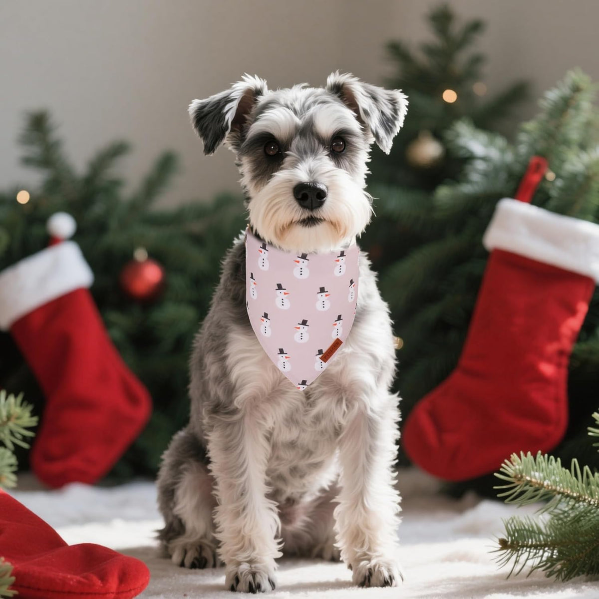 PTDECOR Christmas Dog Bandana, Santa and Snowman Design Reversible Holiday Pet Scarf, Premium