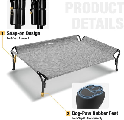 Veehoo Cooling Elevated Dog Bed, Raised Pet Cot with Guardrail & Slope Headrest, Durable Breathable