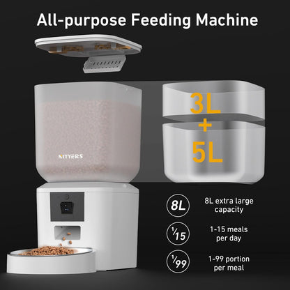 Automatic Dog & Cat Feeder with Camera & WiFi – 8L/34 Cups, 1080P Night Vision, 2.4 & 5G WiFi