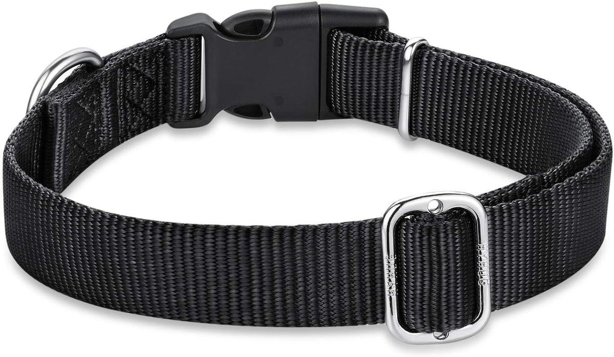 Hyhug Dog Collar for Large Dogs, Heavy Duty Black| Quick Release Nylon Buckle Collar, Adjustable &