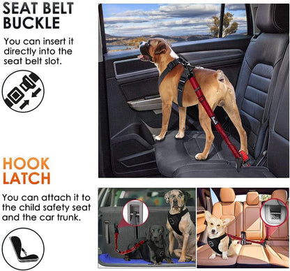 SlowTon Dog Seat Belt, Adjustable Dog Safety Belt Leash, 2 in 1 Latch Bar Attachment Dog Car