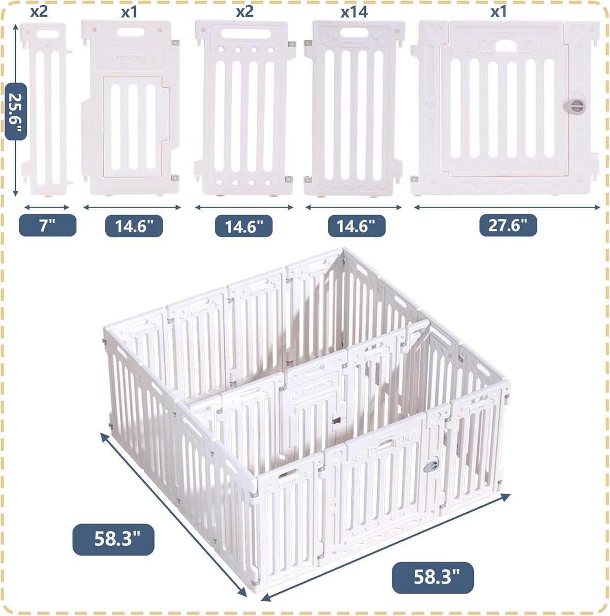 2 Room Dog Playpen with Door,DIY Shape Combination Puppy Pen,16-Panel+2 Link Piece+Large Door+Small
