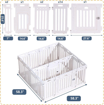 2 Room Dog Playpen with Door,DIY Shape Combination Puppy Pen,16-Panel+2 Link Piece+Large Door+Small